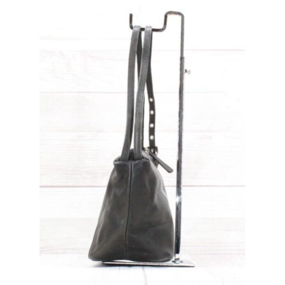 Stone Mountain Black Leather Zip Top Purse Shoulder Bag Handbag - Picture 4 of 8